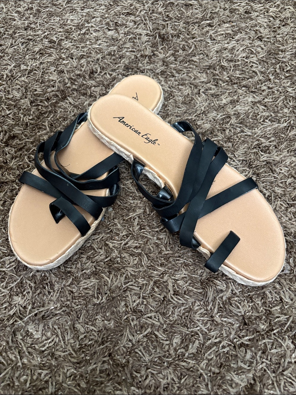 American Eagle Outfitters Black Strappy Espadrille Sandals size 10